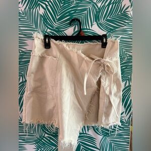 BDG urban outfitters distressed cream denim wrap skirt xl fits like 7/8